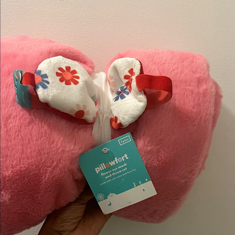 Pillowfort Pink Blanket with Floral Eye Mask